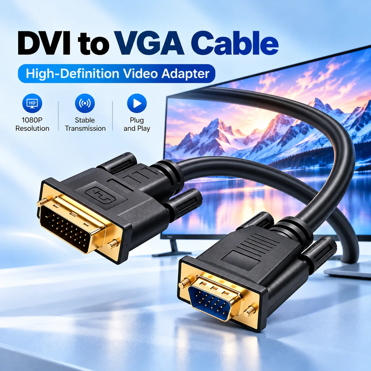 1080P Dvi to VGA Cable Adapter DVI 24+1 Video Audio Synchronization DVI to VGA for Laptop Computer Monitor TV Box VGA