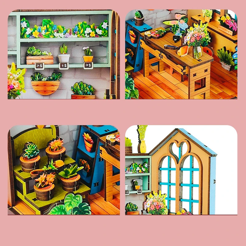 Kits de construcción en miniatura de madera DIY, tienda de flores, casas de muñecas de cabaña con muebles, casas de muñecas para amigos, regalos de cumpleaños