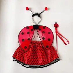 Sweet Lovely Cartoon Ladybug Costume Accessories Set, Wings & Antenna Headband & Lutu Skirt & Wand, Mardi Gras Halloween Cospla