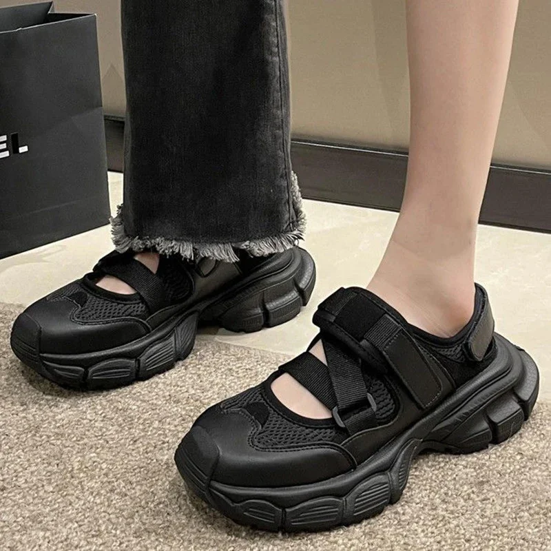 Women Summer Thick Bottom Casual Sandals Girls Student Outdoor Vintage Non-Slip Slides Jogging Sneaker Fashion Tennis Mesh Shoes