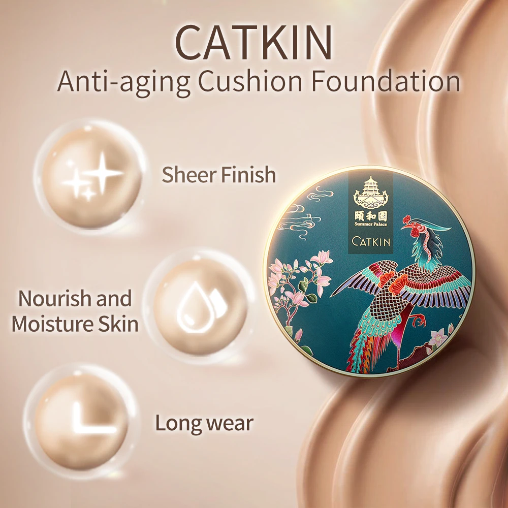 CATKIN BB Cream Air Cushion Foundation Moisture Natural Cover Concealer + Free Refill Medium/Light 0.46 Ounce