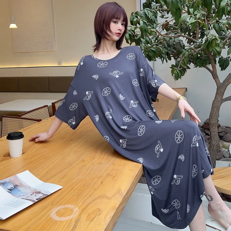 The new spring summer 2023 bigger sizes printing long nightgown modal household to take short sleeve pajamas loos comfortable