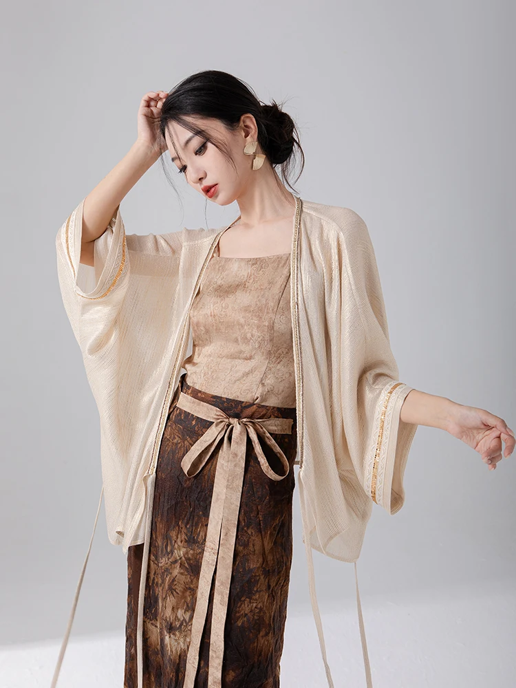 

Anytime Gold Wave Flowing adow Improved Outer irt New Chinese Sle Semi Skirt Song Dynas Hanfu Set Women's Faion
