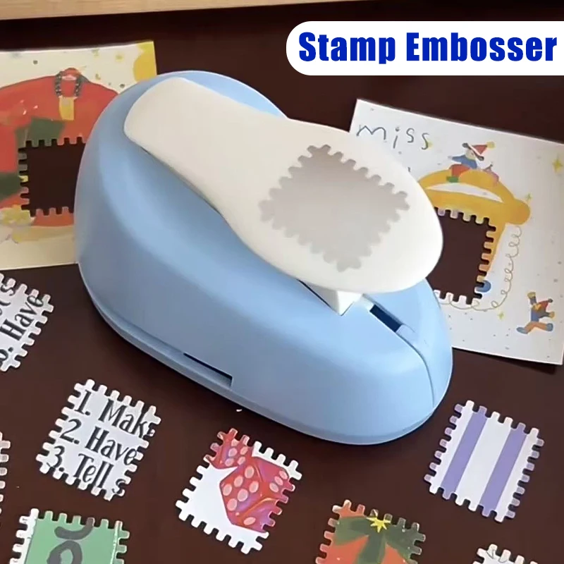 

Blue DIY Stamp Border Punch Stamp Shape Craft Punch Embossing Machine Round Hole Punch Toothed Puncher Embosser Color Random