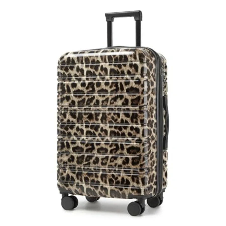 

28 Inch Checked Luggage with Spinner Wheels PC+ABS Expandable Large Suitcases for Travel Cheetah Pattern Durable and Lightweigh