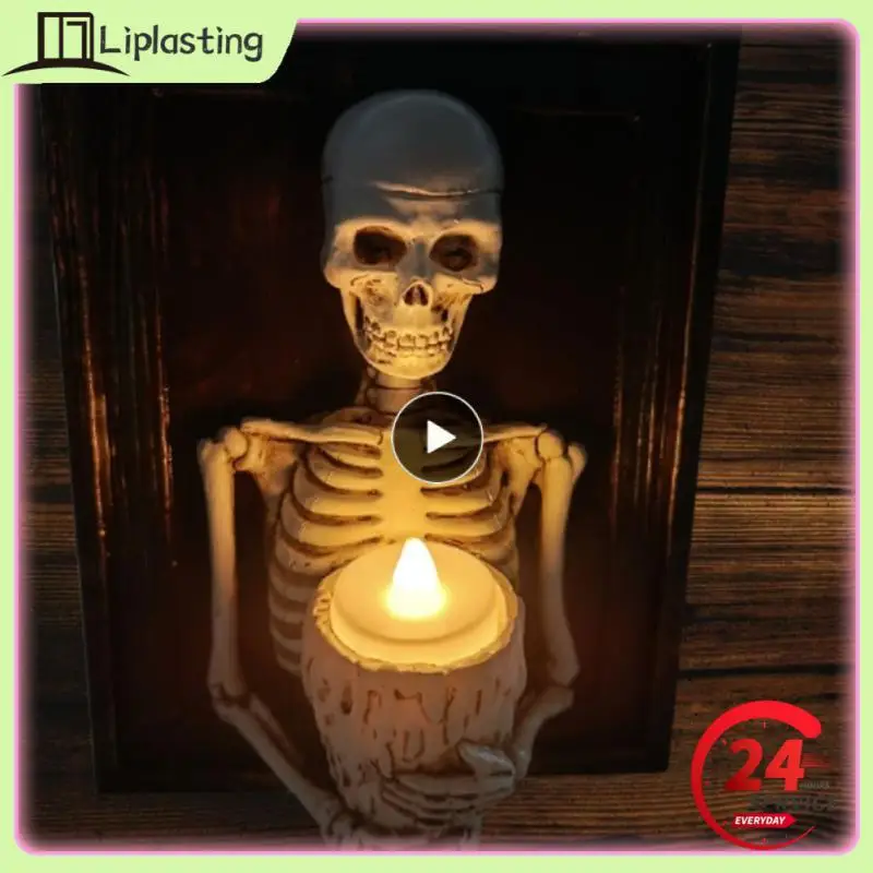 

Halloween Skeleton LED Light Framed Skeleton Torso Holding Candle LED Light Wall Ornament Candle Light Halloween Decoration