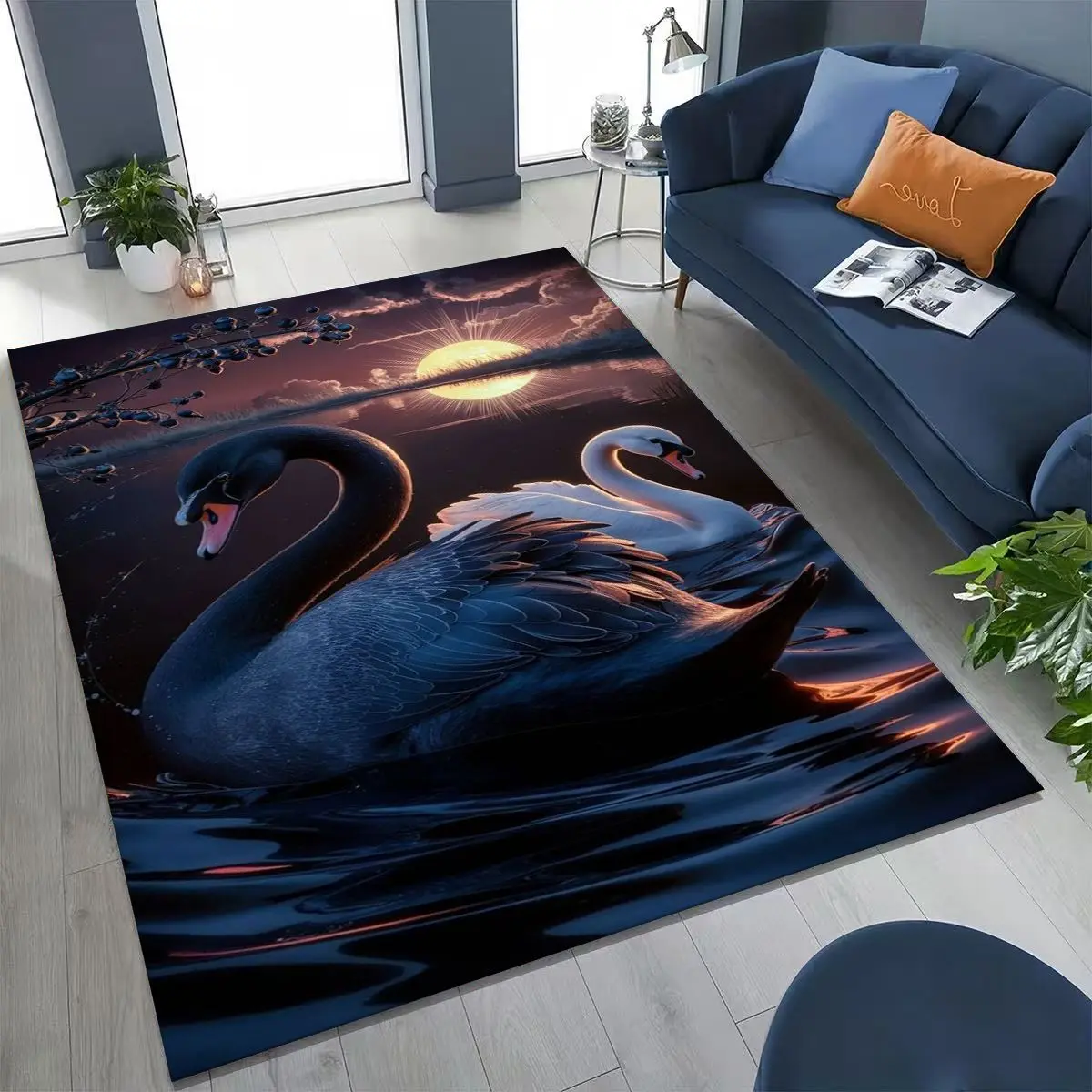 

Dream Love Swan Art Cartoon Carpet Rug for Bedroom Living Room Sofa Home Doormat Decor,Large Kids Play Non-slip Floor Mat Gift