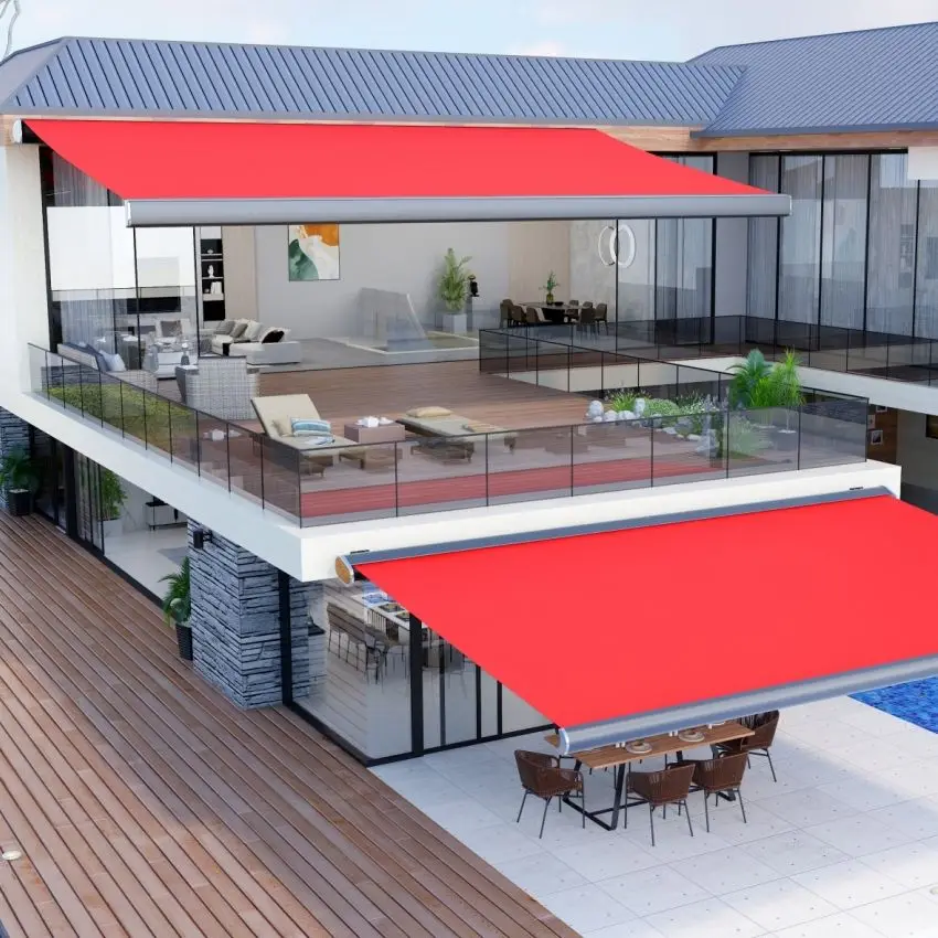 Multiple Colors and Sizes Outdoor Sunshade Economical Saves Space Electric Awning Aluminum Frame Rainproof Material Canopy