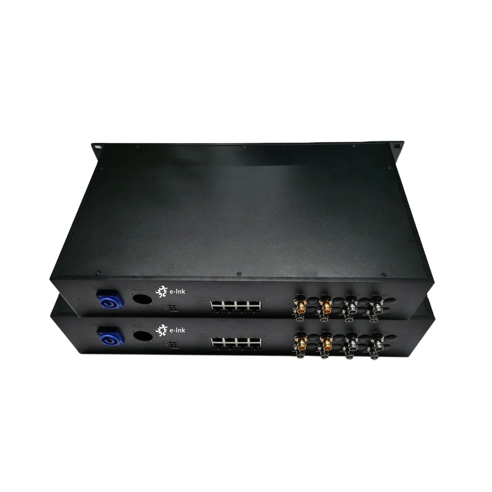 Professional 8 Port Gigabit PoE+ and 8 Channel 3G-SDI Fiber Optic Extender 20km Single Fiber for Broadcast System