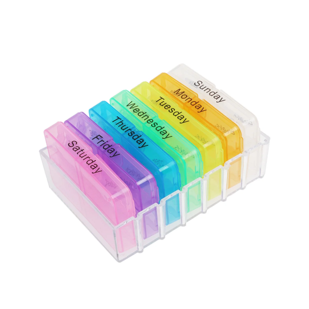 Pill Box with Color-coded Compartments Organizer 7 Day Portable Labels Storage Container