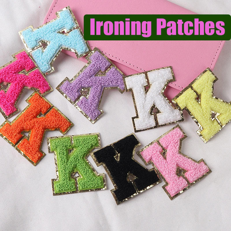 1PC 5.5cm Embroidered Letter Iron on Patch  Chenille Letter Patches with Glitter Varsity Fuzzy Patch A-Z Letters For Shirt Bag