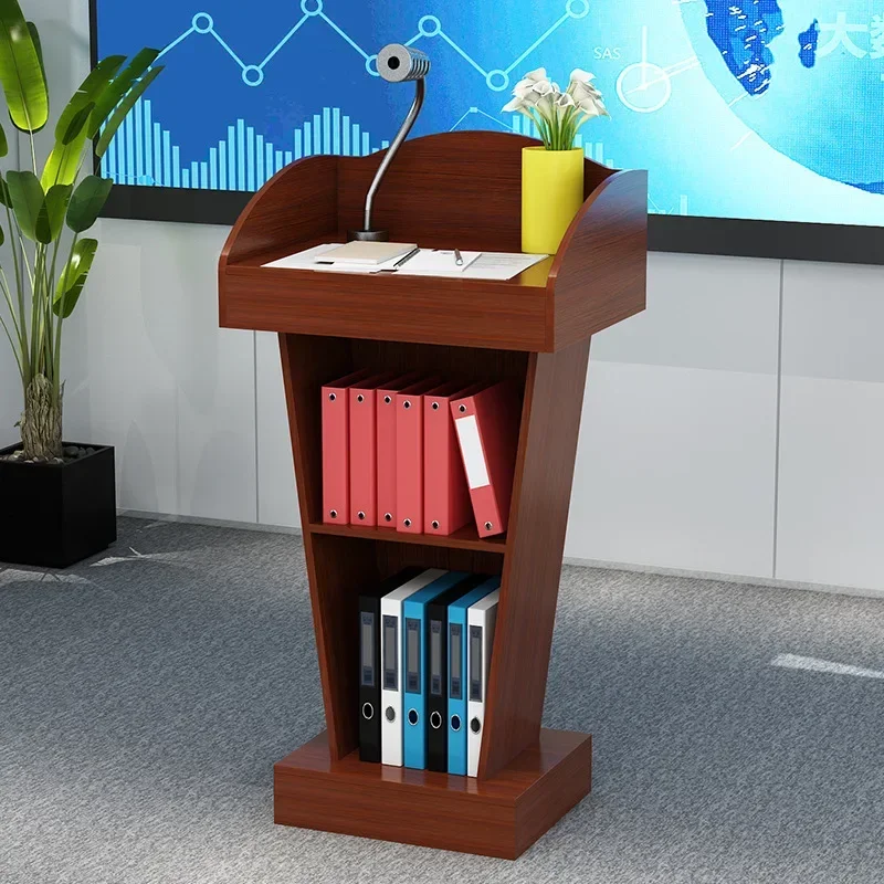AOLIVIYA Modern Multimedia Lecture Teacher Desk With Lectern For School Classroom Gray No Drawer Simple Functional B917358