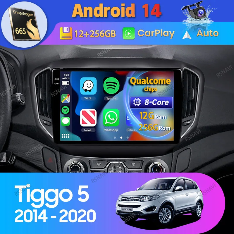 Android 14 Car Radio For Chery Tiggo 5 2014 2015 - 2020 Carplay Auto GPS Head Unit DSP DVD Video 2 Din Navigation Player Stereo