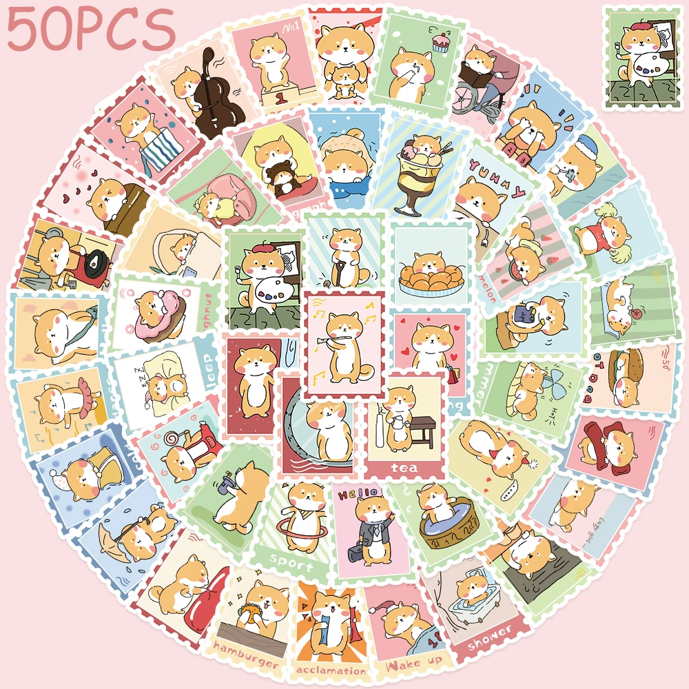 

50pcs Cartoon Cute Dog Stamps Stickers Decals For Laptop Scrapbook Suitcase Refrigerator Helmet DIY Graffiti Aesthetic Stickers