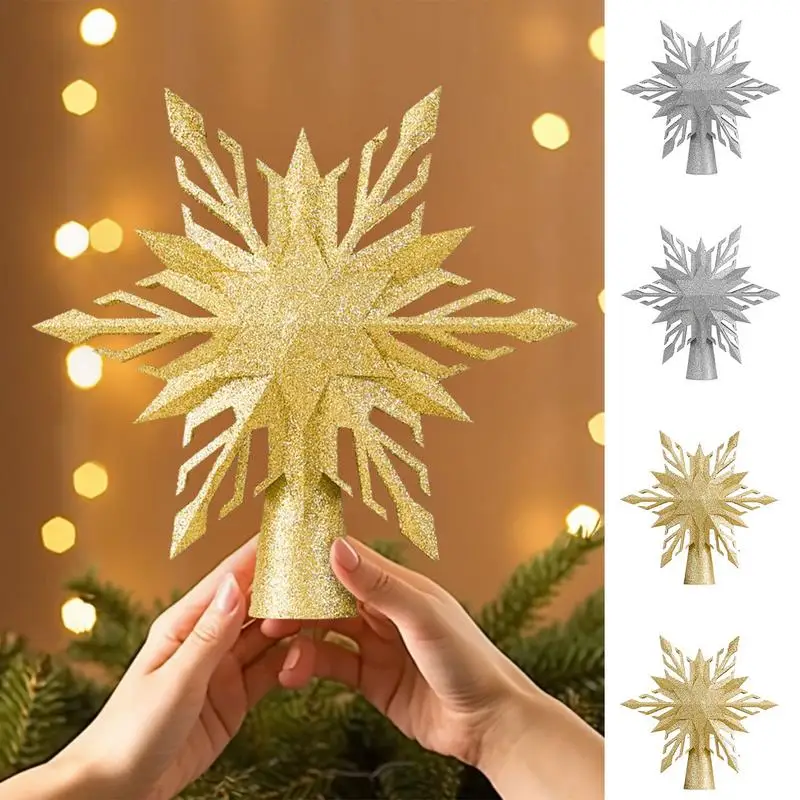 Christmas Tree Topper Decor Glitter LED Rotating Snowflake Projector Christmas Tree Ornaments Holiday Party Snowflake Lamp