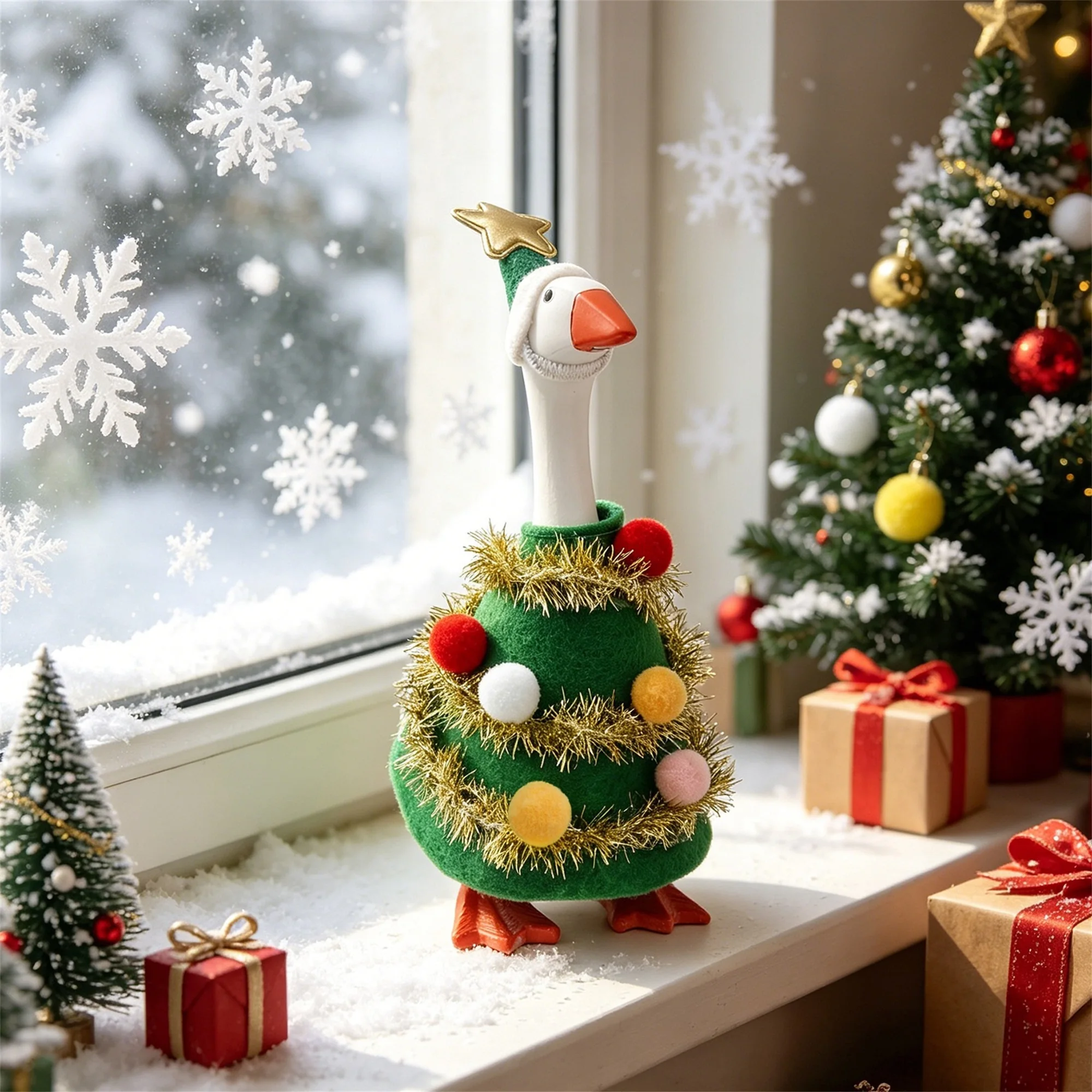 Winter Mini Schreibtisch-Gans Figur 7 Zoll Magnetische Gans Weihnachtsbaum-Kostüm mit Mütze für Enten-Schreibtisch Schlüsselhalter Deko – Detail 7