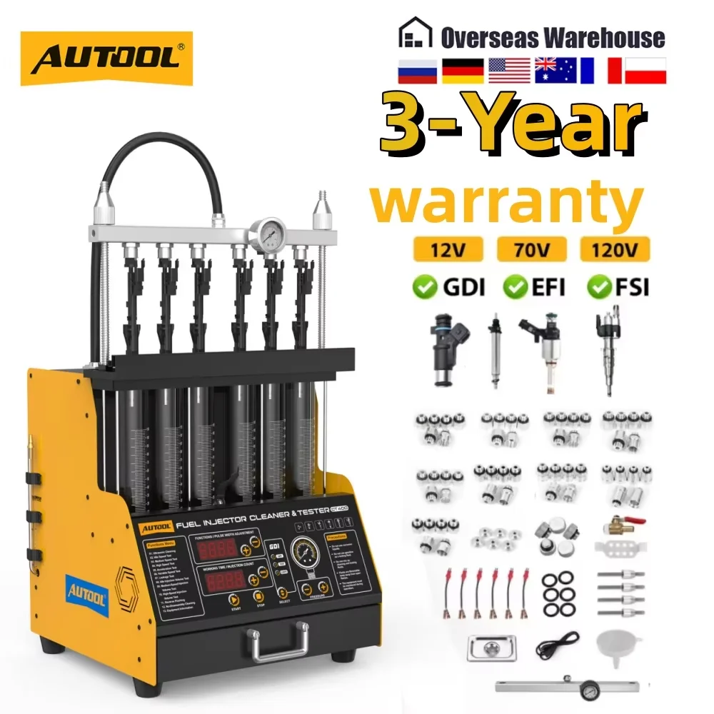AUTOOL GDI Injector Tester Cleaner Machine for Car Motorcycle 6 Cylinders EFI FEI Fuel Injector Cleaner Tester 110V CT400