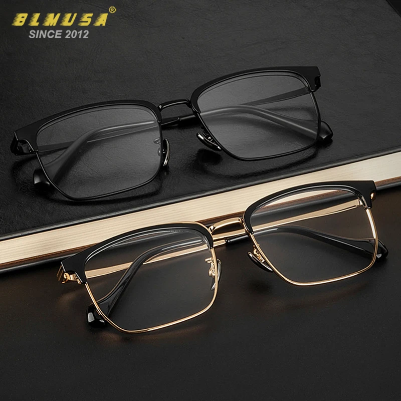 BLMUSA Mannen Vintage Leesbril Multifocaal Titanium Frame Anti Blue Ray Bril Progressieve Meekleurende Aangepaste Bril