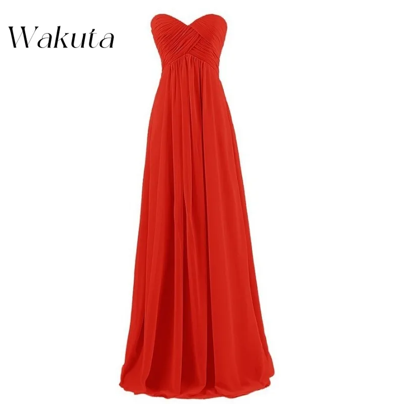 Wakuta retro bustier sem alças chiffon grupo de dama de honra vestidos de noite cintura simples magro plissado até o chão vestidos de banquete