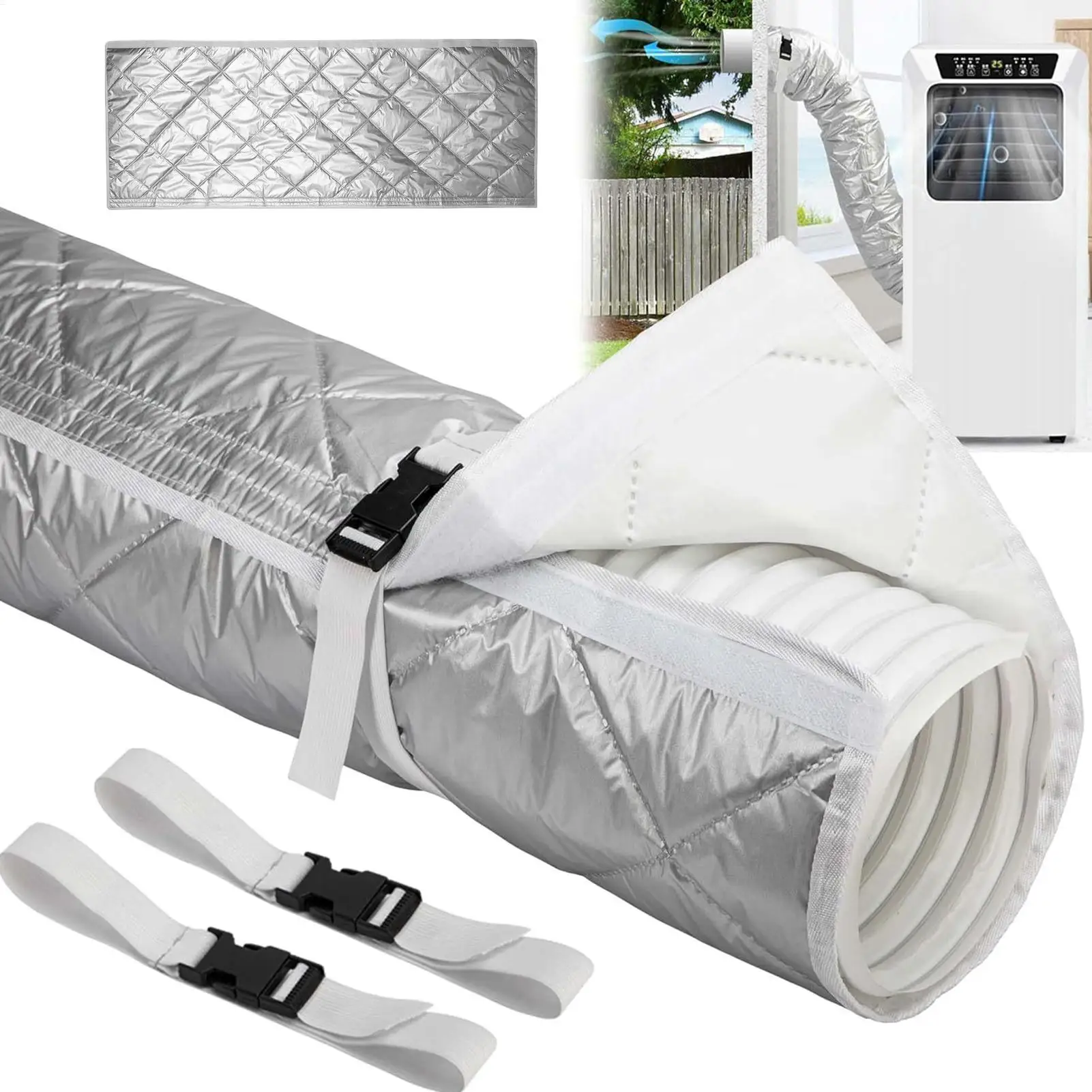 

Universal Air Conditioner Hose Cover Wrap Portable AC Hose Insulation Sleeve with Elastic Band Improve Cooling Performance Home