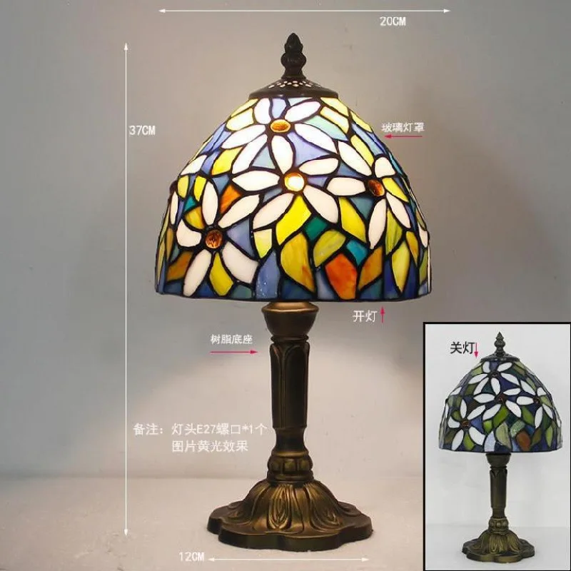 Klassieke kleurrijke tafellamp van gebrandschilderd glas E27 Vintage barokke mediterrane stijllamp voor slaapkamer, nachtkastje, bar, huisverlichting