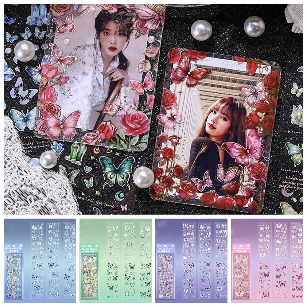 6 Pcs/Set PET Crystal Laser Butterfly Stickers Delicate Waterproof Hand Ledger Sticker Vintage DIY Scrapbooking Handbook Decal