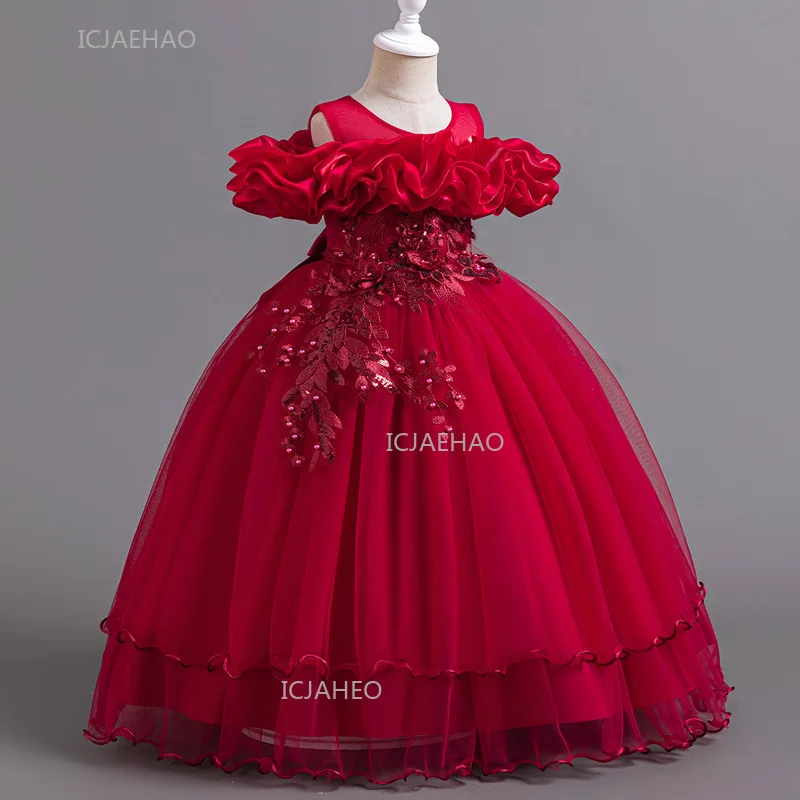 فستان زفاف جديد لفتاة الزهور فستان الأميرة الطويل للفتيات والأطفال وحفلات أعياد الميلاد الرسمية لموسم عيد الميلاد
