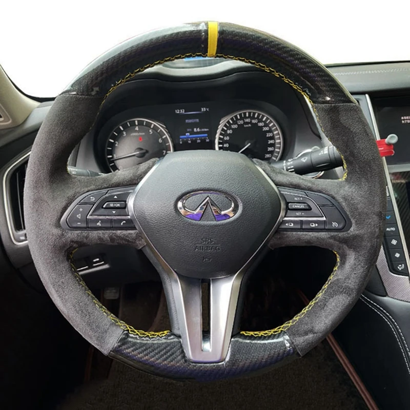 Car Steering Wheel Cover Braid Suede Leather For Infiniti Q50 2017-2019 Q60 2015-2019 QX50 2018-2019 Auto Interior