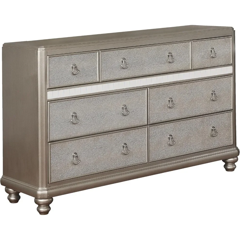 Coaster Furniture Bling Game 7-Drawer Dresser with Stacked Bun Feet Metallic Platinum