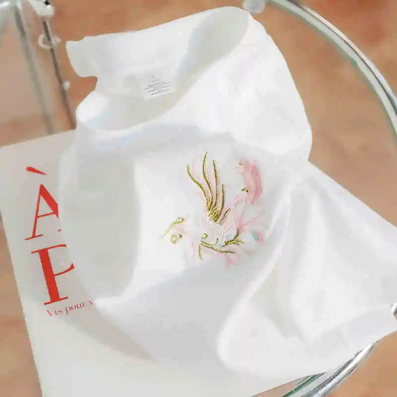 Luxury Phoenix Embroidered T-shirt Summer Women's Round Neck Cotton Short Sleeve Top Fashion Loose Couple's Tees Oversized 3-3XL
