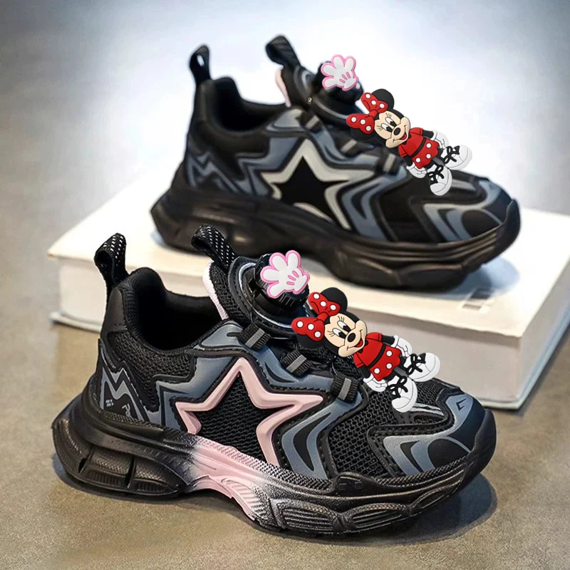 

Mickey Mouse Children Sports Shoes Spring Autumn New Girls Rotating Button Casual Daddy Shoes baby Girls Running Shoes disney