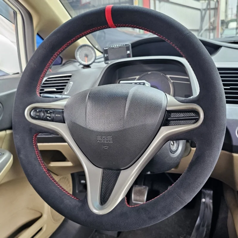 Suede Car Steering wheel Cover For Honda Civic Civic 8 2006 2007 2008 2009-2011 (3-Spoke)  Handle Cover Interior Car Accessories