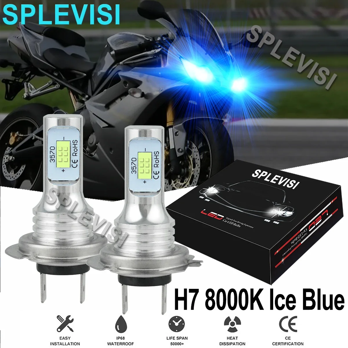 

2x70W 8000K Ice Blue Motorcycle LED Headlight H7 For Triumph Daytona675 2006 -2008 2009 2010 2011 2012 2013 2014 2015 2016 2017