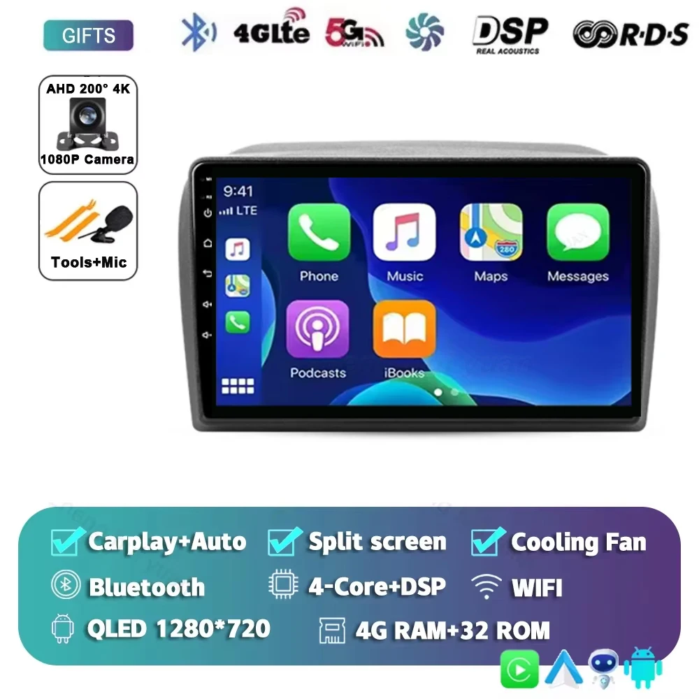 Автомагнитола Android 16 с CarPlay и Android Auto для Fiat Doblo 2 II 263 2009-2015, мультимедийный проигрыватель с беспроводным GPS, Wi-Fi, 4G, 2din