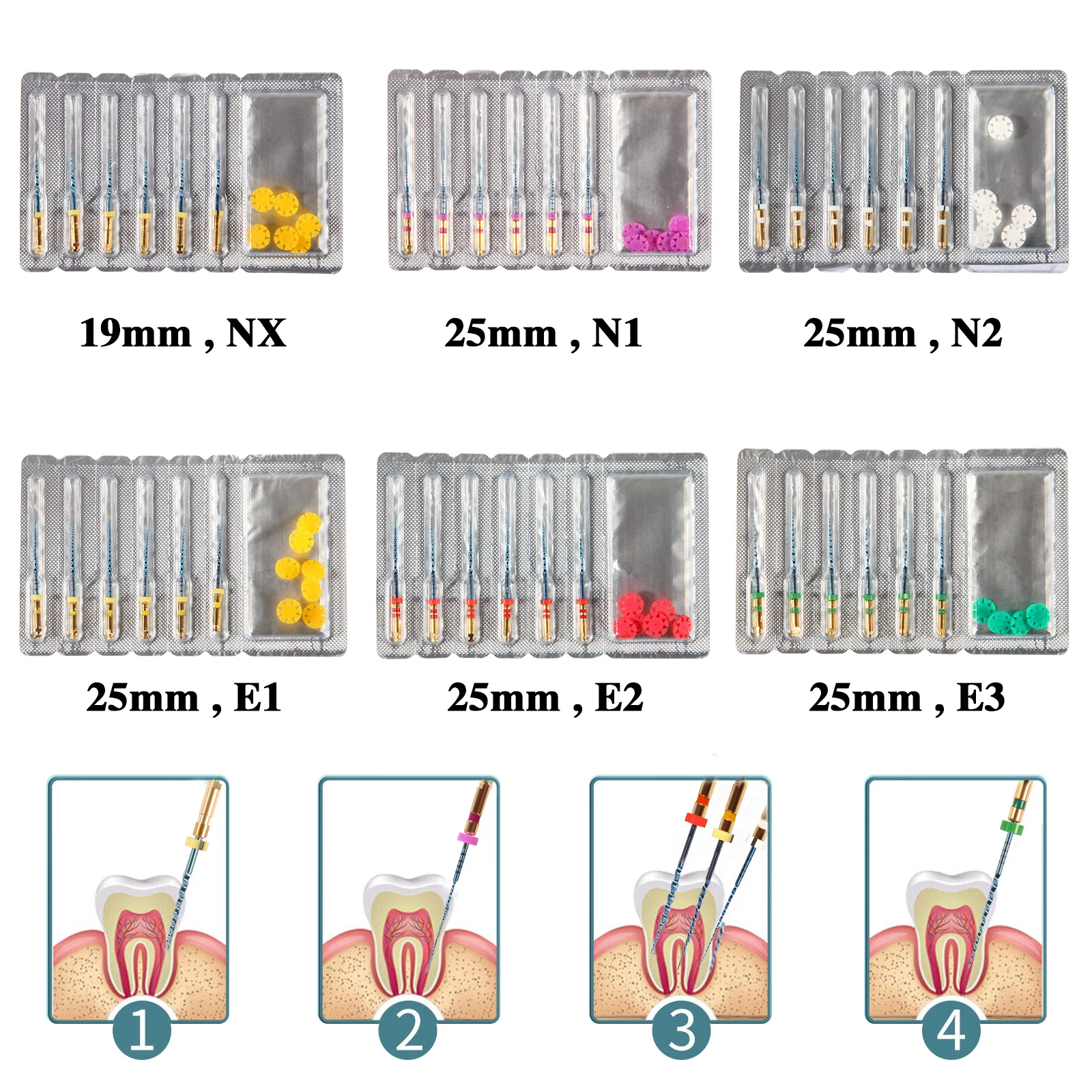 6PCS/ Pack Dental Endodontic Endo Memory Engine Rotary Root Canal NiTi File 19mm/25mm files NX N1 N2 E1 E2 E3 free shipping