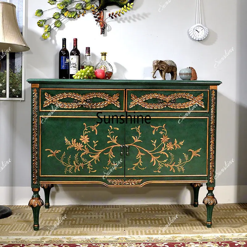 American light luxury malachite green foyer sofa cabinet solid wood side cabinet