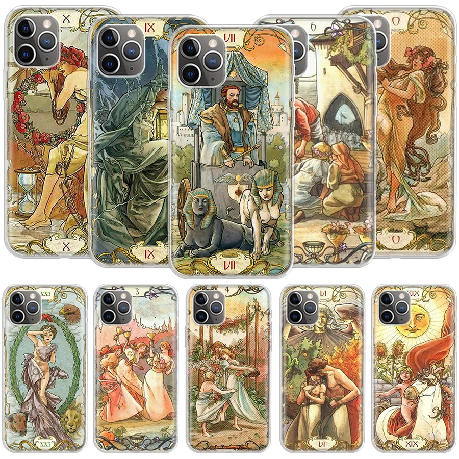 Tarot Illustration Phone For Apple Iphone 14 12 13 15 Pro Max Mini 11 16 Plus X XS XR Case SE 2020 Shell Cover Clear TPU Protec