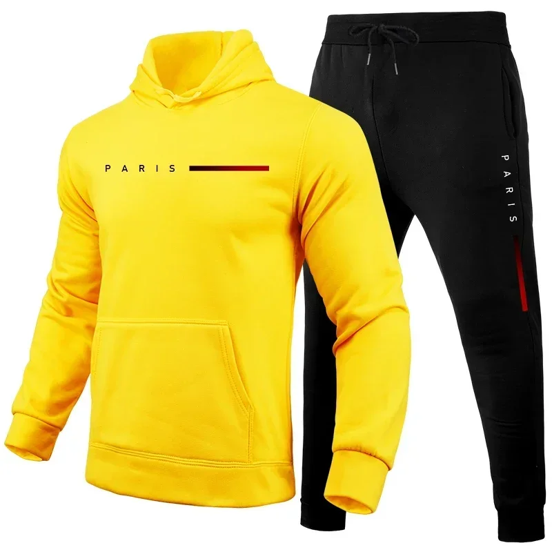 Men's autumn and winter fashion pullover hooded sweatshirt + jogging pants two-piece warm outdoor fitness casual set
