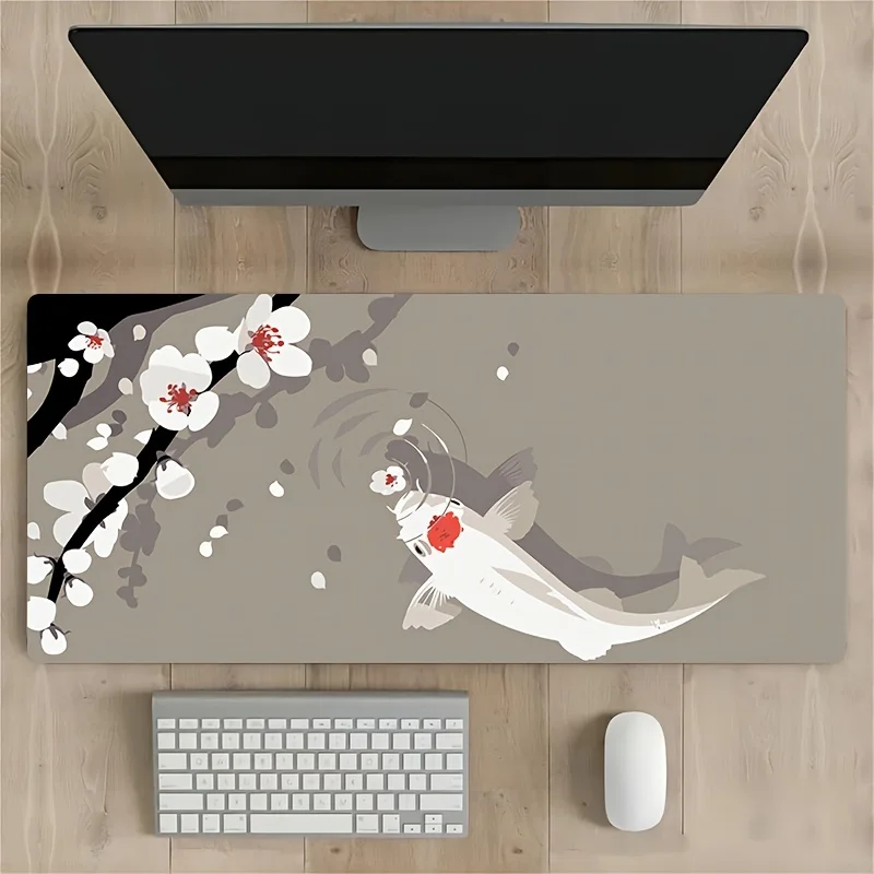 

White Koi Mouse Pad Large Size Rubber Base Anti-slip PC Desk Accessories Mousepad for Offices and Gamer Keyboard Mats Decor Mat