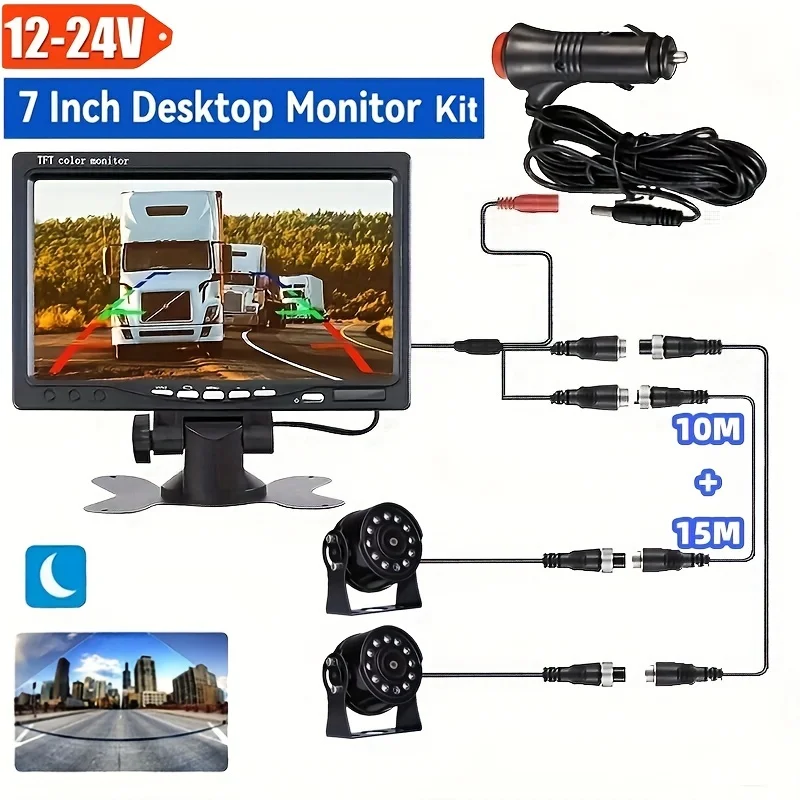 

7" LCD Display Car Rear View Monitor Camera 4-pin Connector Vehicle Two Reverse Backup Camera For Truck RV Caravan Trailers