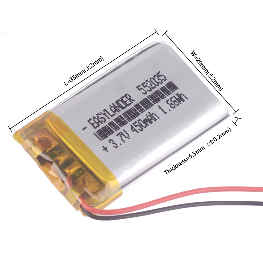 3.7V 170mAh~800mAh 252035 352035 452035 552035 652035 752035 852035 952035 Rechargeable Lithium Li-ion Polymer Battery