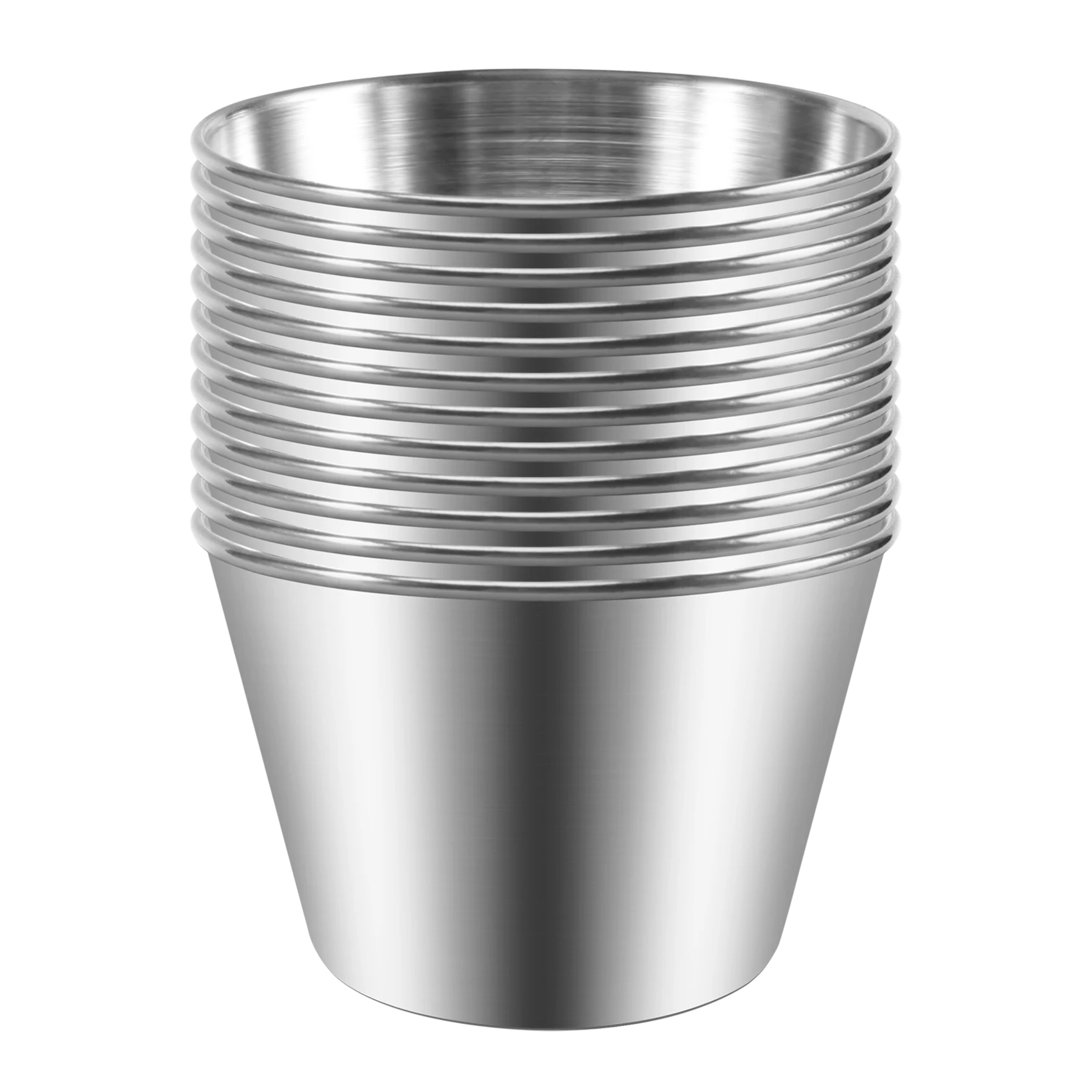 Pack of 12 - Premium Brushed Stainless Steel Condiment Sauce Cups Spices Pots Liquid Dips Bowls - 2.5Oz 70Ml