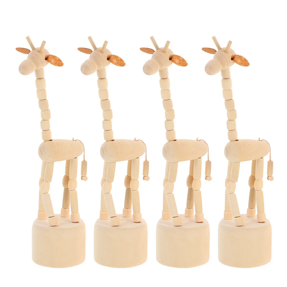 4Pcs Wood Giraffe Finger Puppets Handcarved Wooden Animal Ornaments Natural Finger Puppets Creative Room Decor Travel Gift