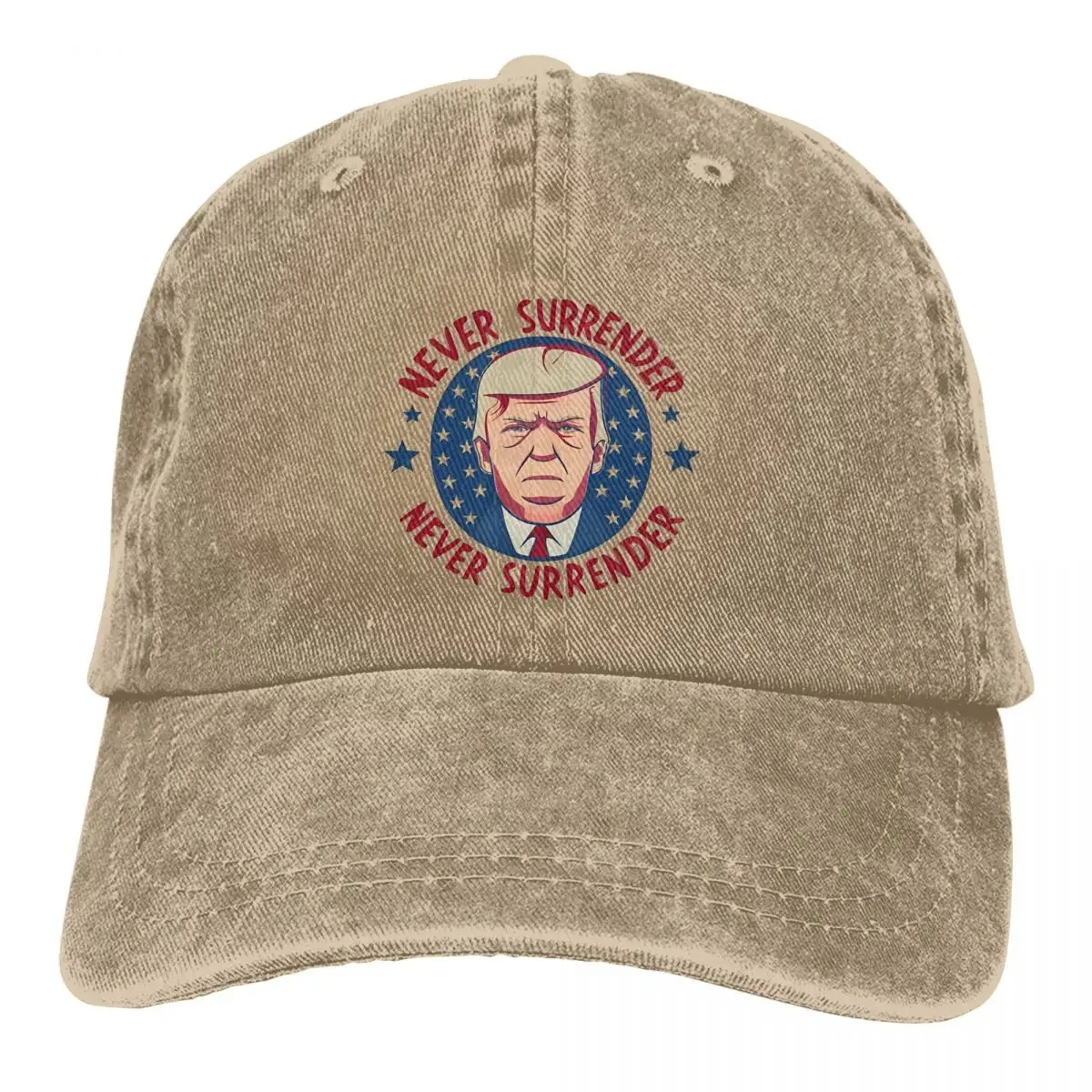 Cartoon Trump Mugshot President America Never Surrender Baseball Cap Distressed Headwear Men Women Adjustable Caps Hat