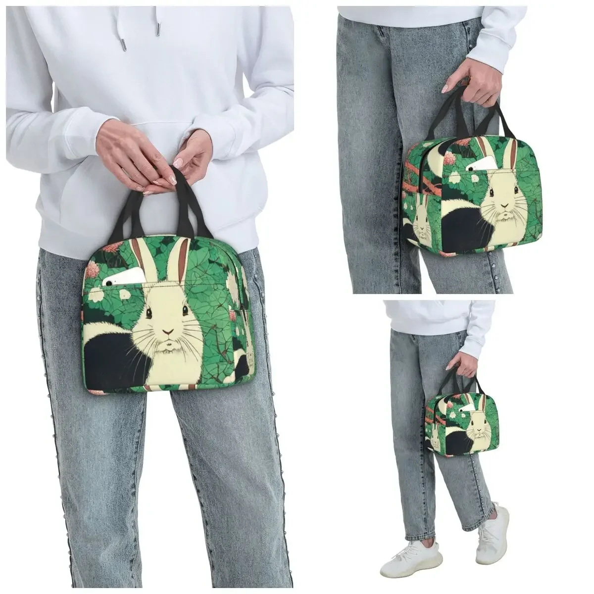 Rabbit In The Nature Forest Anime Insulated Lunch Bag for Kid School Cooler Thermal Food Box Tote Portable Lunch Boxes Container
