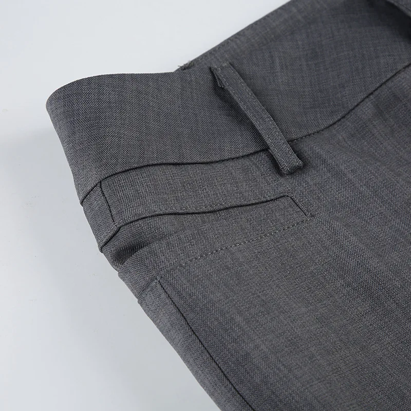 Lucyever Grey Low Waisted Flared Pants Female Y2K High Street Retro Wide Leg Trousers Fashion Slim Pocket Office Lady Suit Pants
