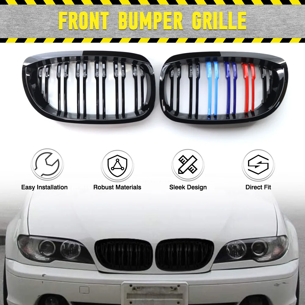 

For BMW E46 2-Door Facelift 2003-2006 Car Front Bumper Kidney Grill Hood Racing Grille Glossy Black Double slat Auto Replacement