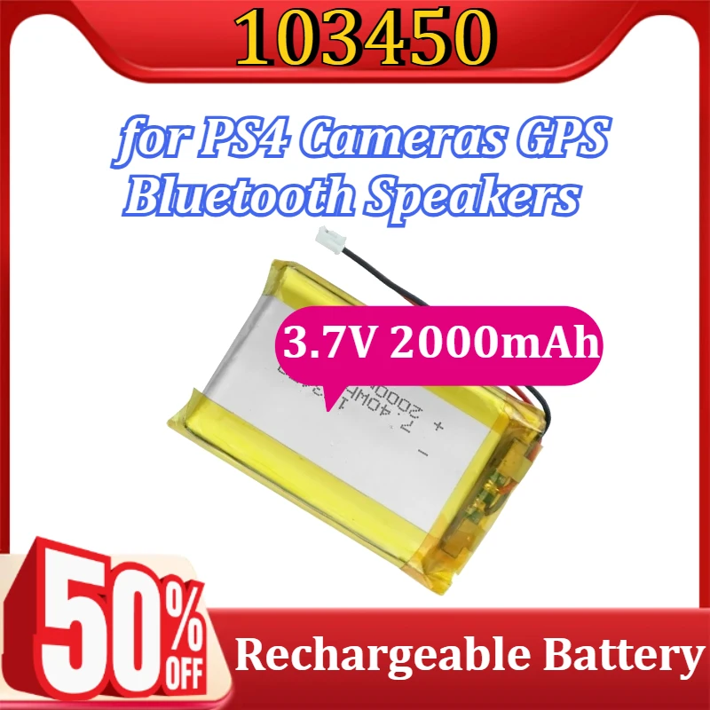 

Rechargeable Polymer Lithium Battery for PS4 Cameras GPS Bluetooth Speakers 103450 3.7V 2000mAh