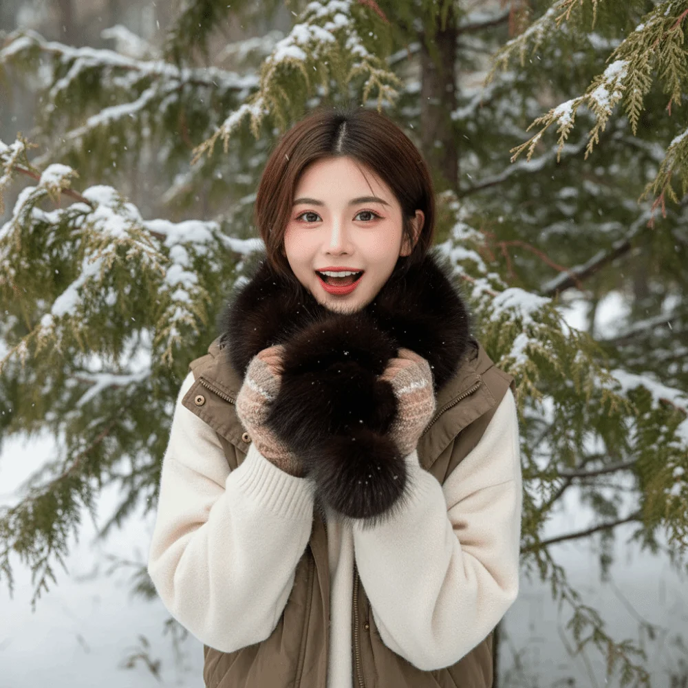 Double Sided Magnetic Fur Scarf Thick Windproof Plush Neck Warmer Ultra Soft Lightweight Winter Pom Scarf Daily Commute