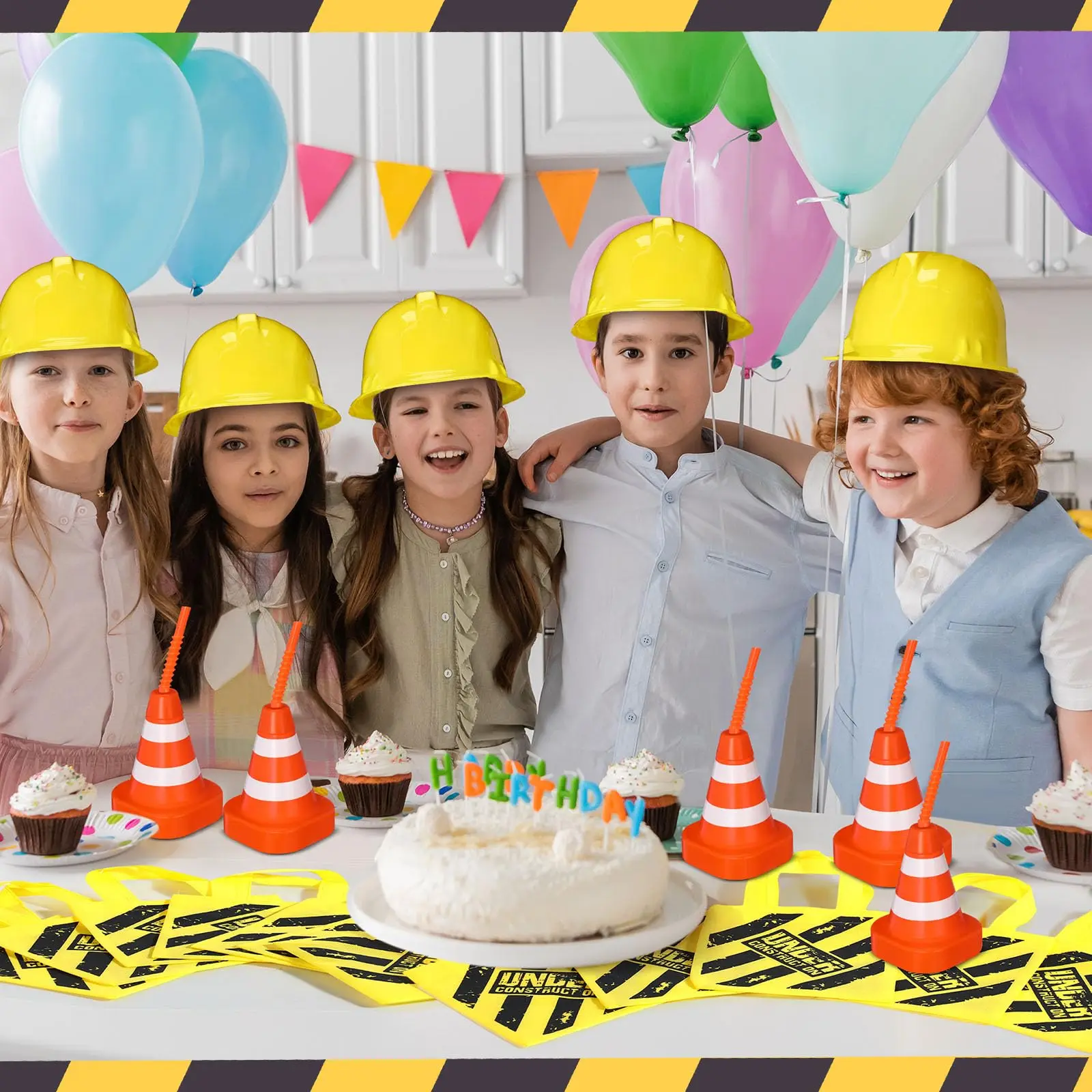 12-100PC Construction Hats for Kids Firefighter Hat Soft Plastic Safety Helmet Fireman Birthday Party Hats Boys Worker Role Play